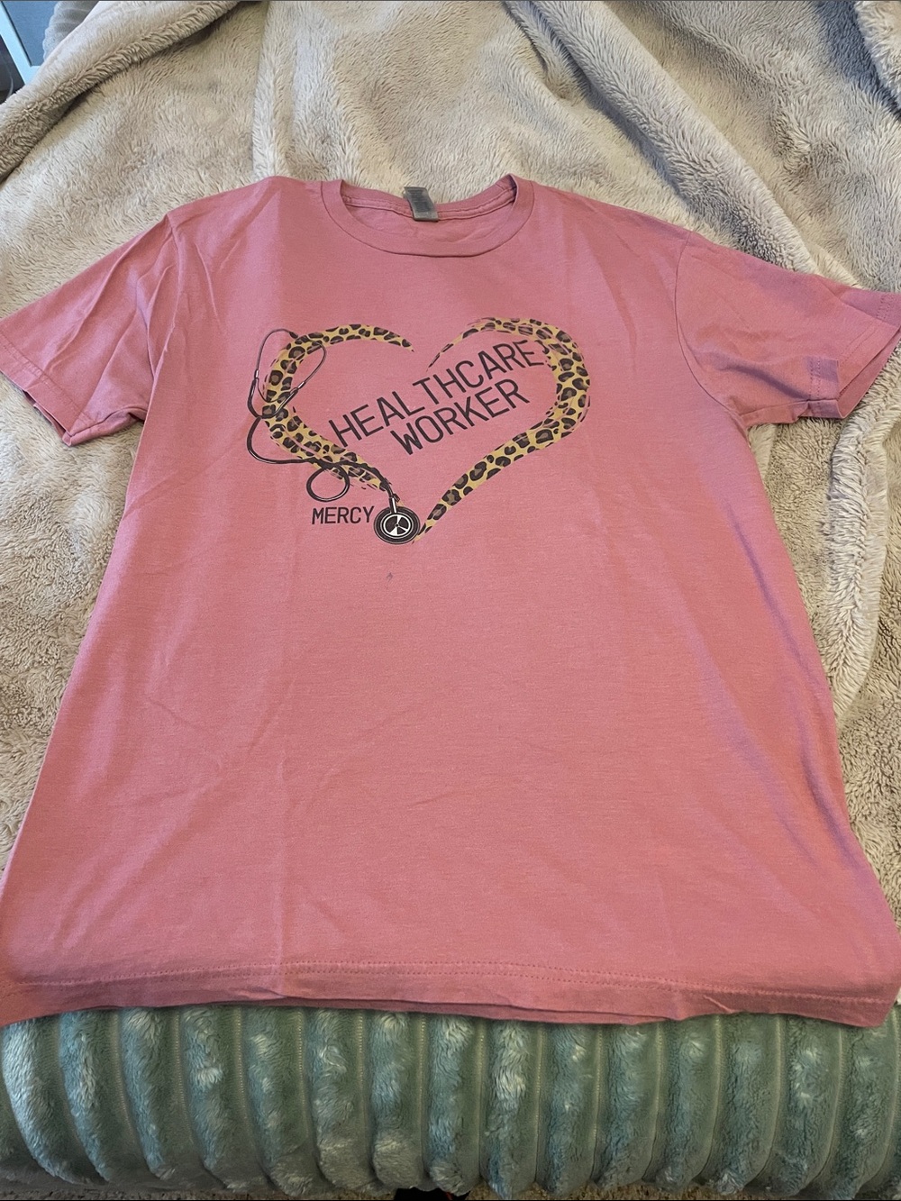 Gildan Pink Healthcare Worker Graphic Tee with Leopard Heart